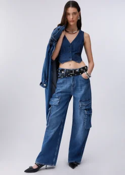 Gilet in denim con strass