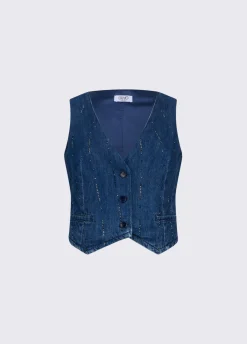 Gilet in denim con strass