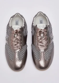Glossy light sneakers con strass