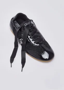 Glossy light sneakers con strass