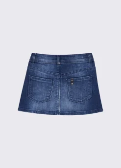 Gonna in denim con ricami gioiello