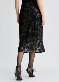 Gonna longuette in tulle ricamato