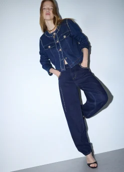 Jeans a vita alta con strass