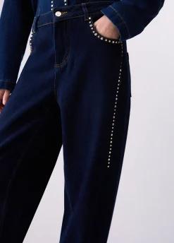 Jeans a vita alta con strass