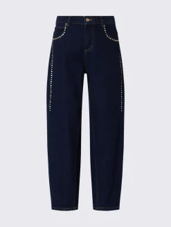 Jeans a vita alta con strass