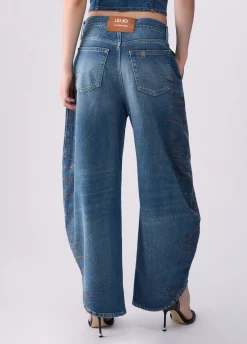 Jeans balloon con micro-strass