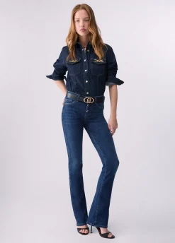 Jeans bootcut con bottoni gioiello