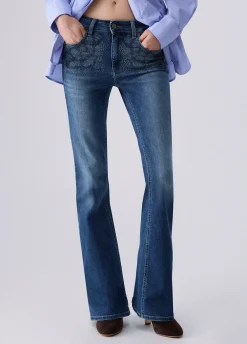 Jeans bootcut con strass