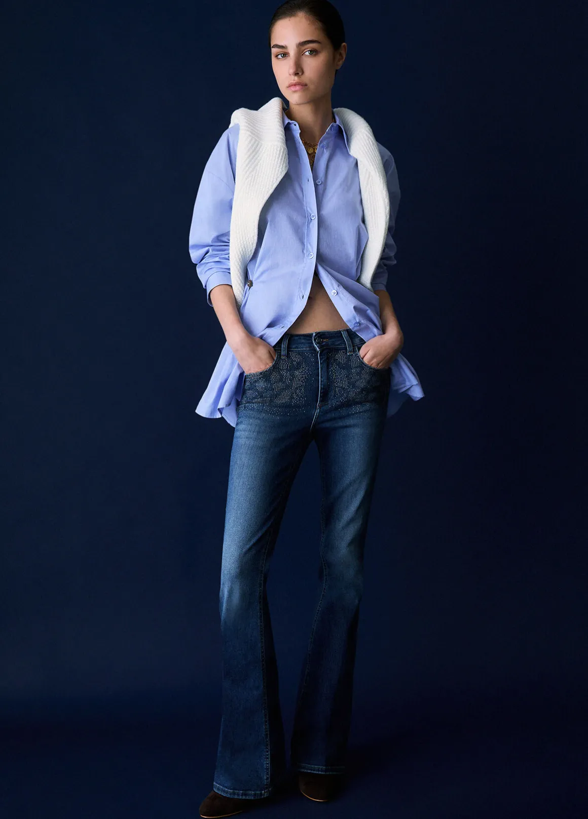 Jeans bootcut con strass