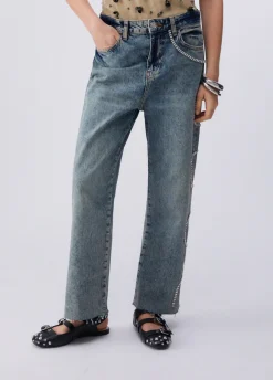 Jeans cropped con ricami gioiello