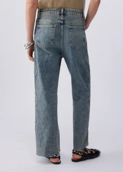 Jeans cropped con ricami gioiello