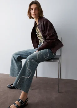Jeans cropped con ricami gioiello