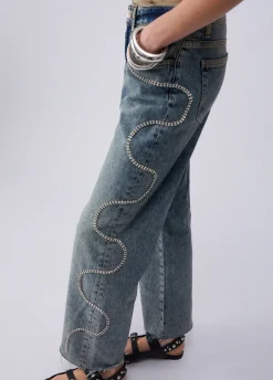 Jeans cropped con ricami gioiello