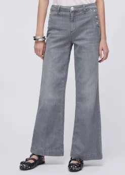 Jeans flare a vita alta con bottoni