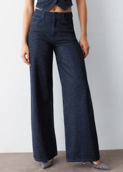 Jeans palazzo full-strass