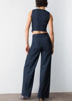 Jeans palazzo full-strass