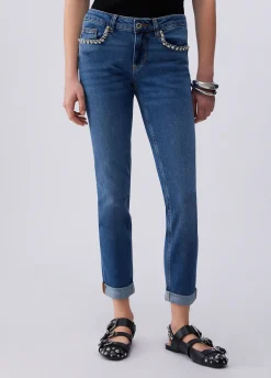 Jeans skinny con ricami gioiello