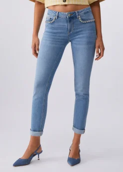 Jeans skinny con ricami gioiello