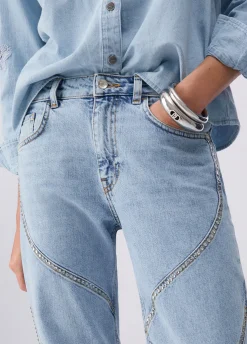 Jeans straight con ricami gioiello