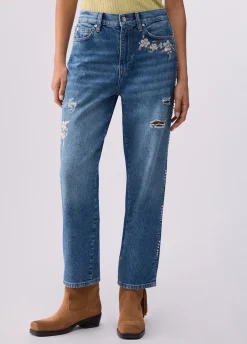 Jeans straight con ricami gioiello