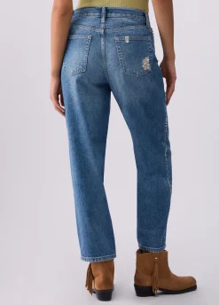 Jeans straight con ricami gioiello