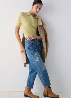 Jeans straight con ricami gioiello