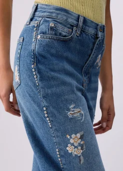 Jeans straight con ricami gioiello