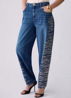 Jeans straight con ricami gioiello