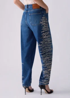 Jeans straight con ricami gioiello
