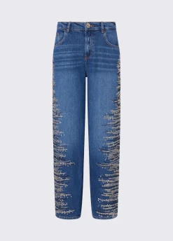 Jeans straight con ricami gioiello
