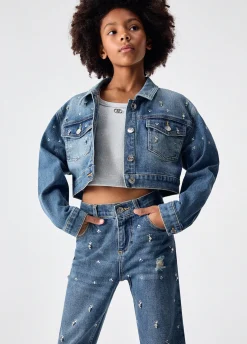 Jeans straight con ricami gioiello