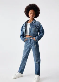 Jeans straight con ricami gioiello