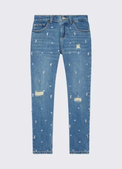 Jeans straight con ricami gioiello