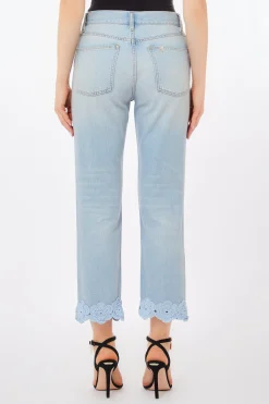 Jeans straight con ricamo crochet