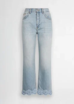 Jeans straight con ricamo crochet