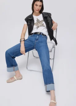 Jeans straight con risvolto