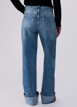 Jeans straight con risvolto
