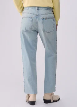 Jeans straight con strass