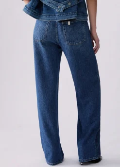 Jeans straight con strass