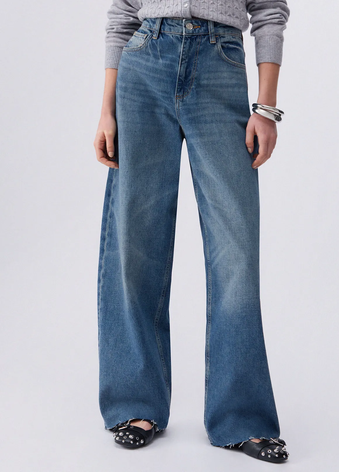 Jeans straight con strass