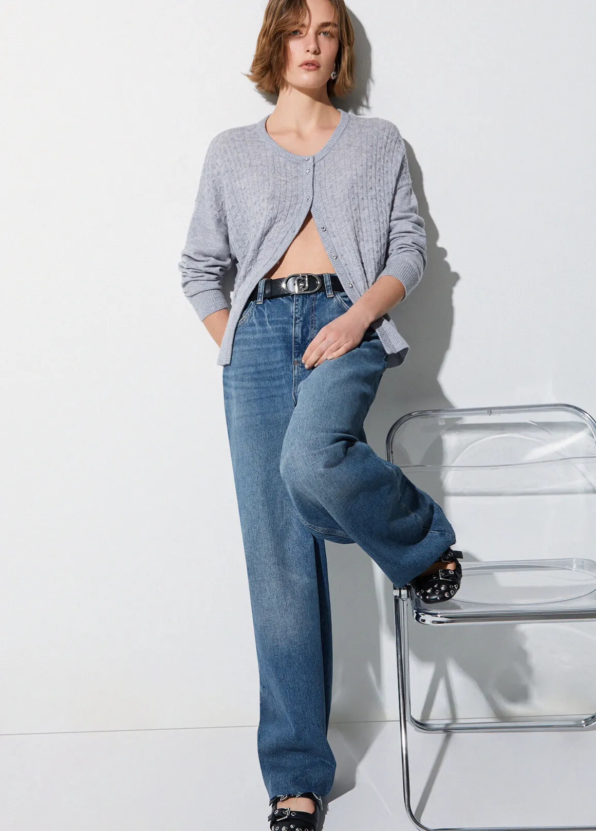 Jeans straight con strass