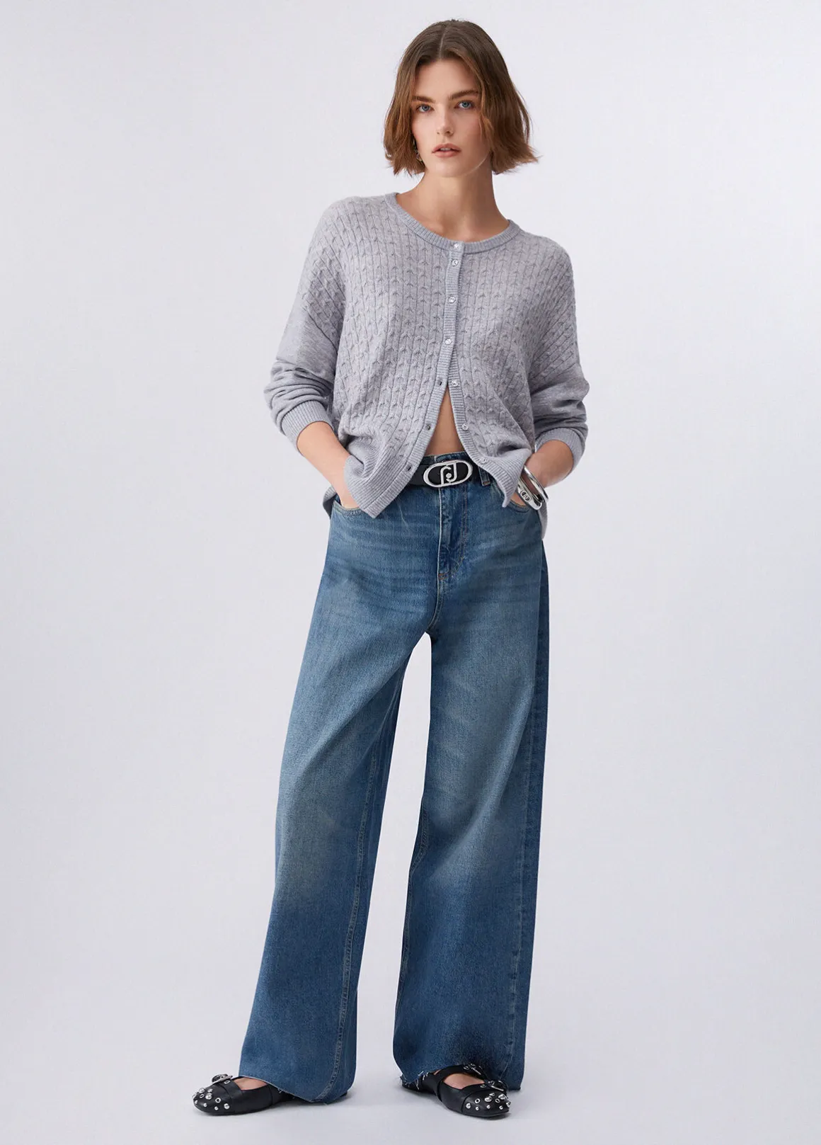 Jeans straight con strass