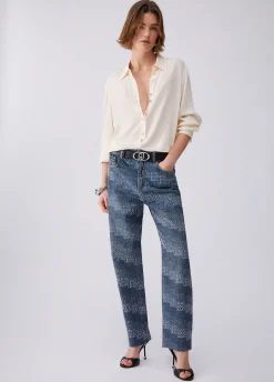 Jeans straight con strass