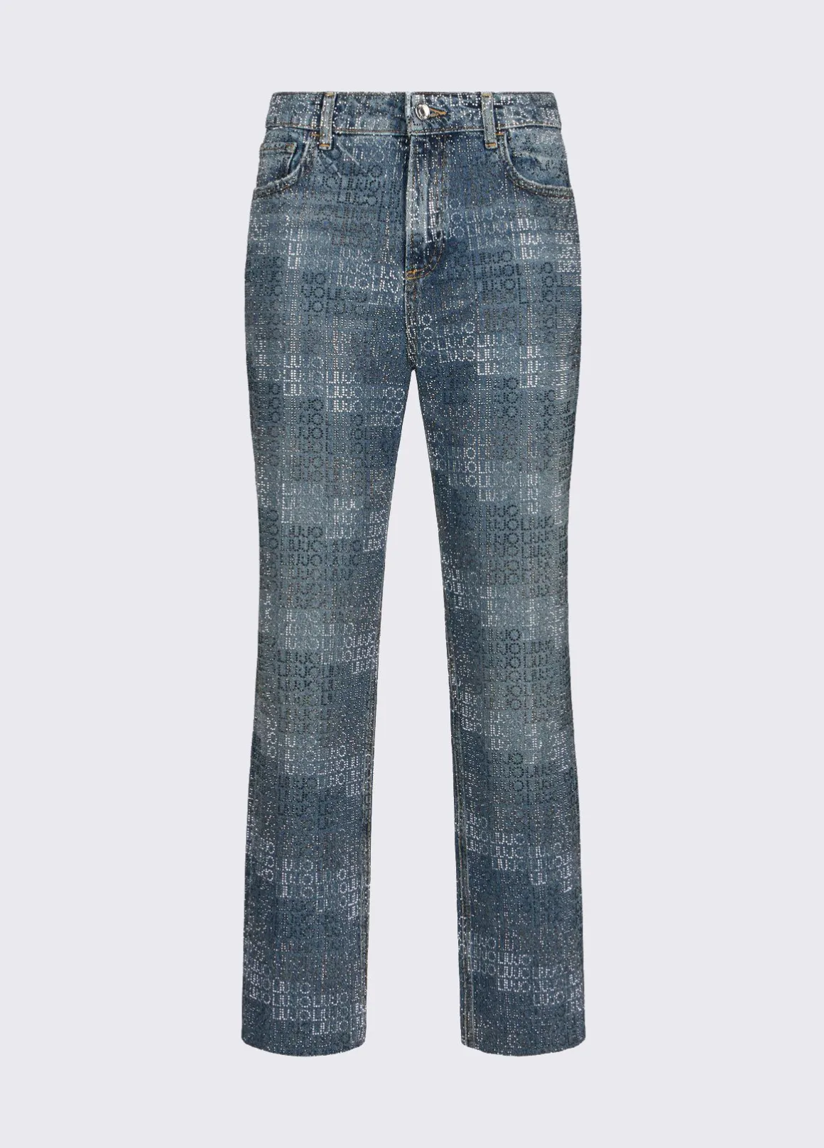 Jeans straight con strass