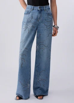 Jeans straight con strass