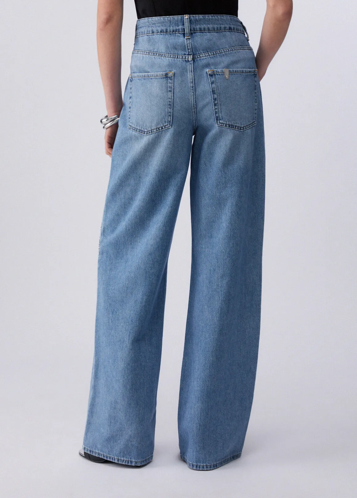 Jeans straight con strass