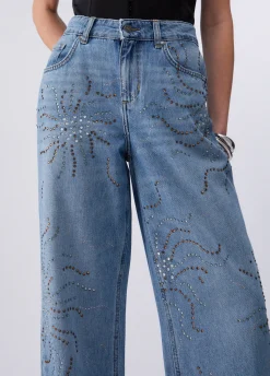 Jeans straight con strass