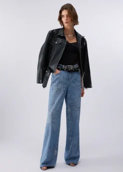 Jeans straight con strass