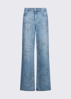 Jeans straight con strass