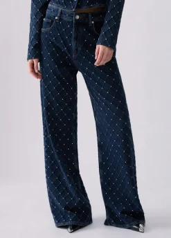 Jeans straight matelassé con strass